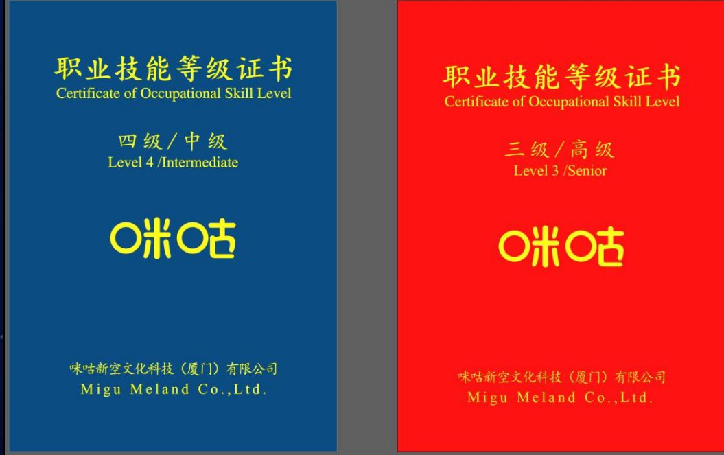 咪咕职业技能等级证书封面 - 四级/中级 & 三级/高级
